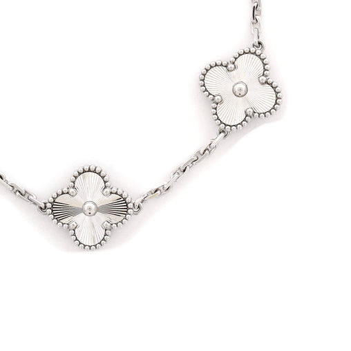 Vintage Alhambra 5 Motifs Bracelet Guilloche 18K White Gold
