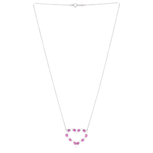 Heart Pendant Necklace Platinum with Diamonds and Pink Sapphires Large