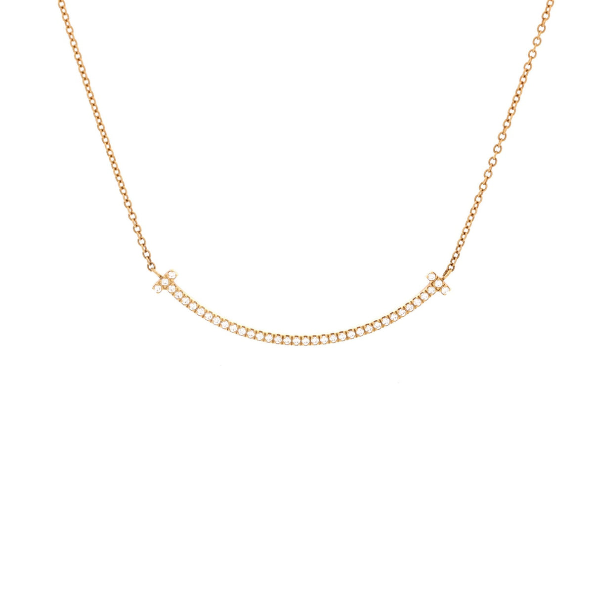 T Smile Pendant Necklace 18K Yellow Gold and Diamonds Small