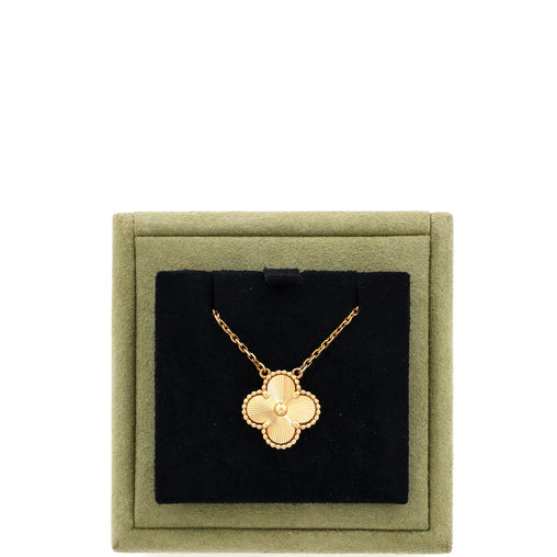 Vintage Alhambra Pendant Necklace Guilloche 18K Yellow Gold