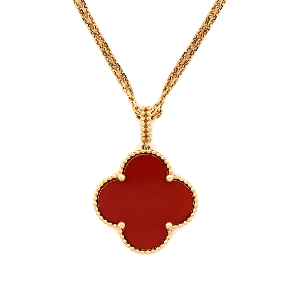 Magic Alhambra Pendant Long Necklace 18K Yellow Gold and Carnelia