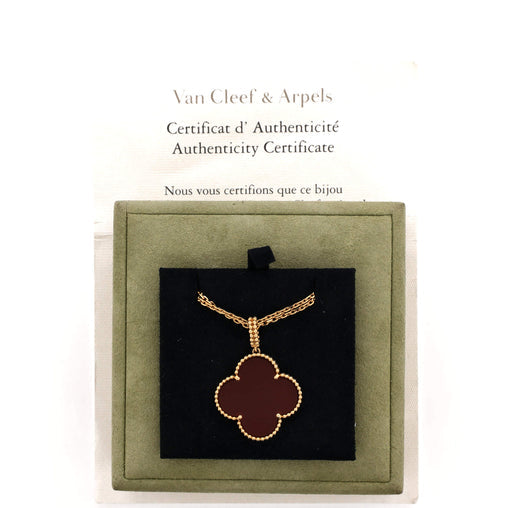 Magic Alhambra Pendant Long Necklace 18K Yellow Gold and Carnelia