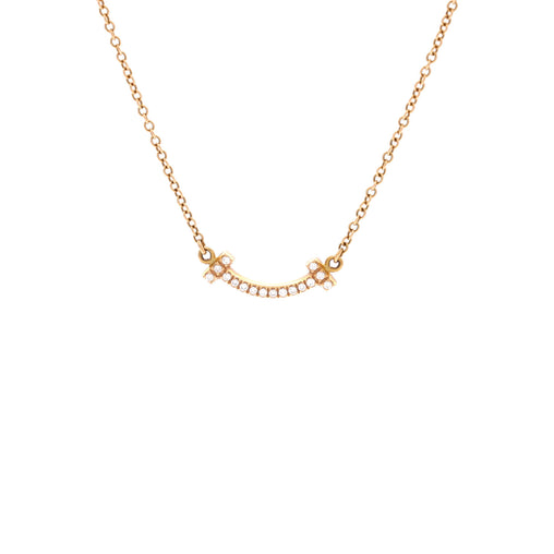 T Smile Pendant Necklace 18K Rose Gold with Diamonds Mini
