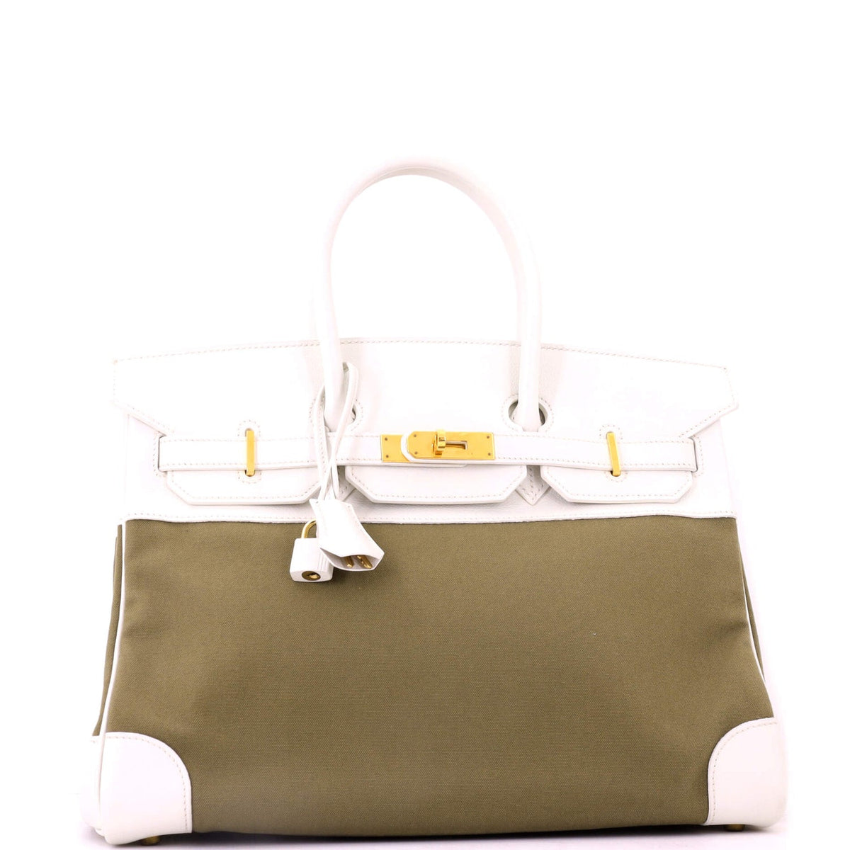 Birkin Handbag Toile and Blanc Courchevel with Gold Hardware 35