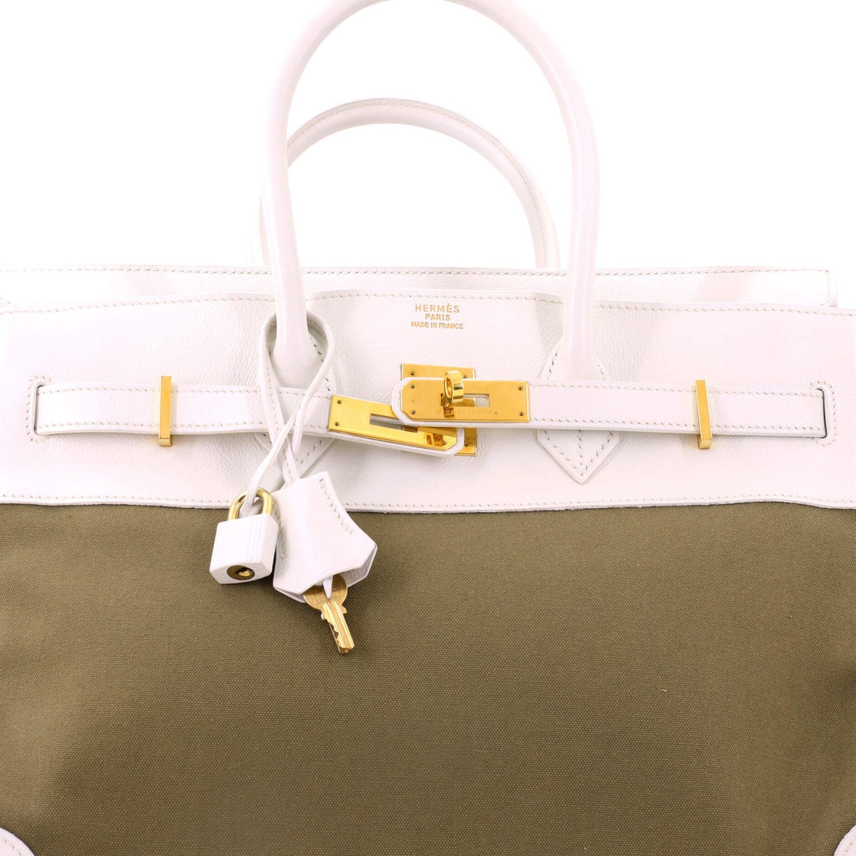 Birkin Handbag Toile and Blanc Courchevel with Gold Hardware 35