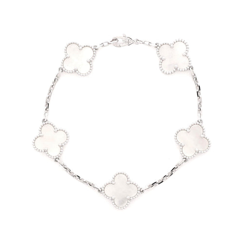 Vintage Alhambra 5 Motifs Bracelet 18K White Gold and Mother of Pearl