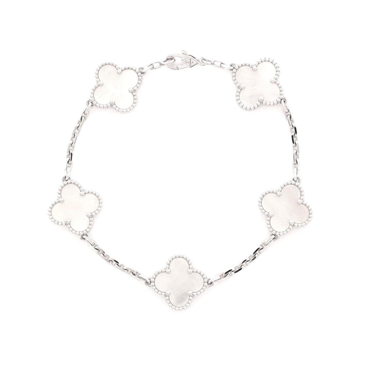 Vintage Alhambra 5 Motifs Bracelet 18K White Gold and Mother of Pearl