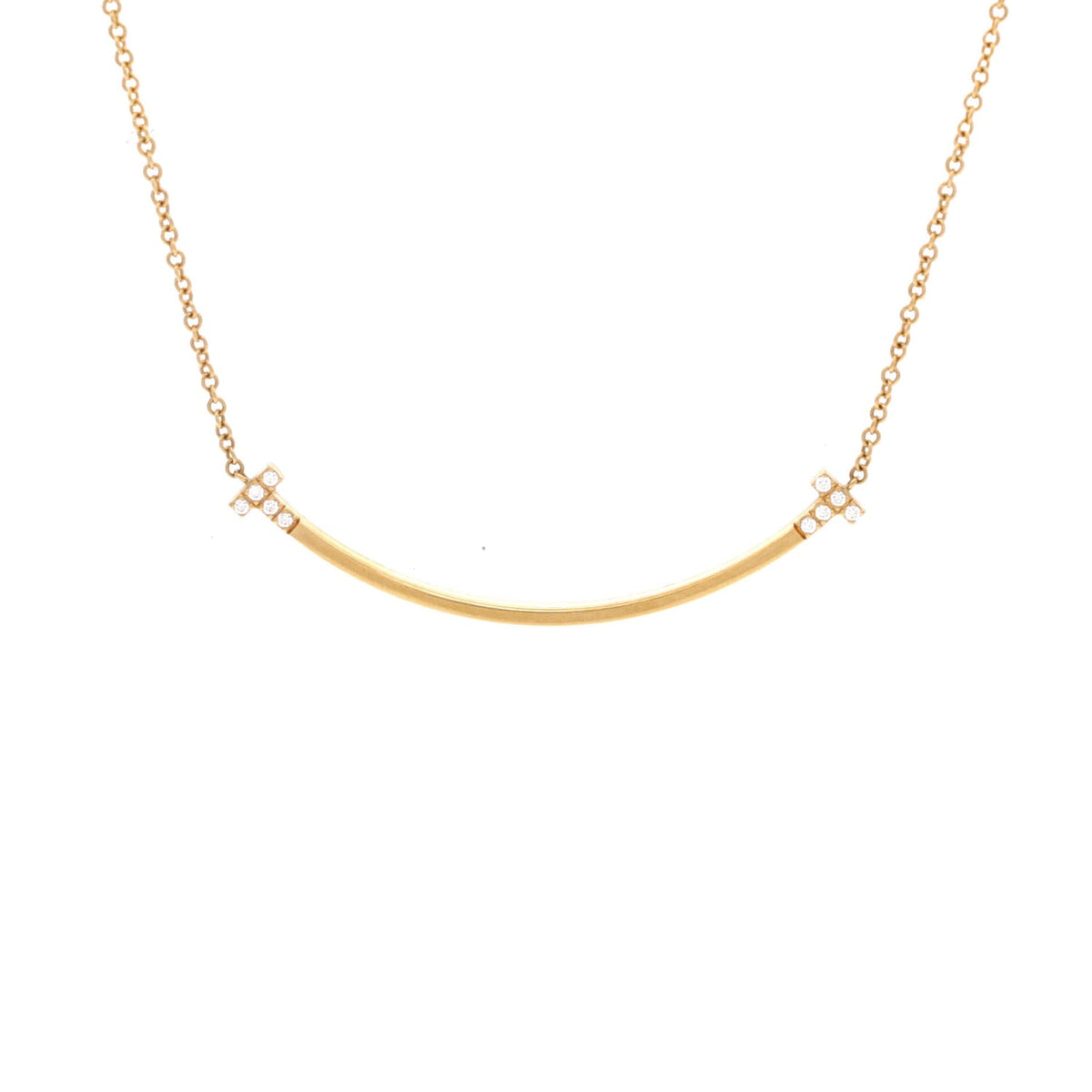 T Smile Pendant Necklace 18K Rose Gold and Diamonds Small