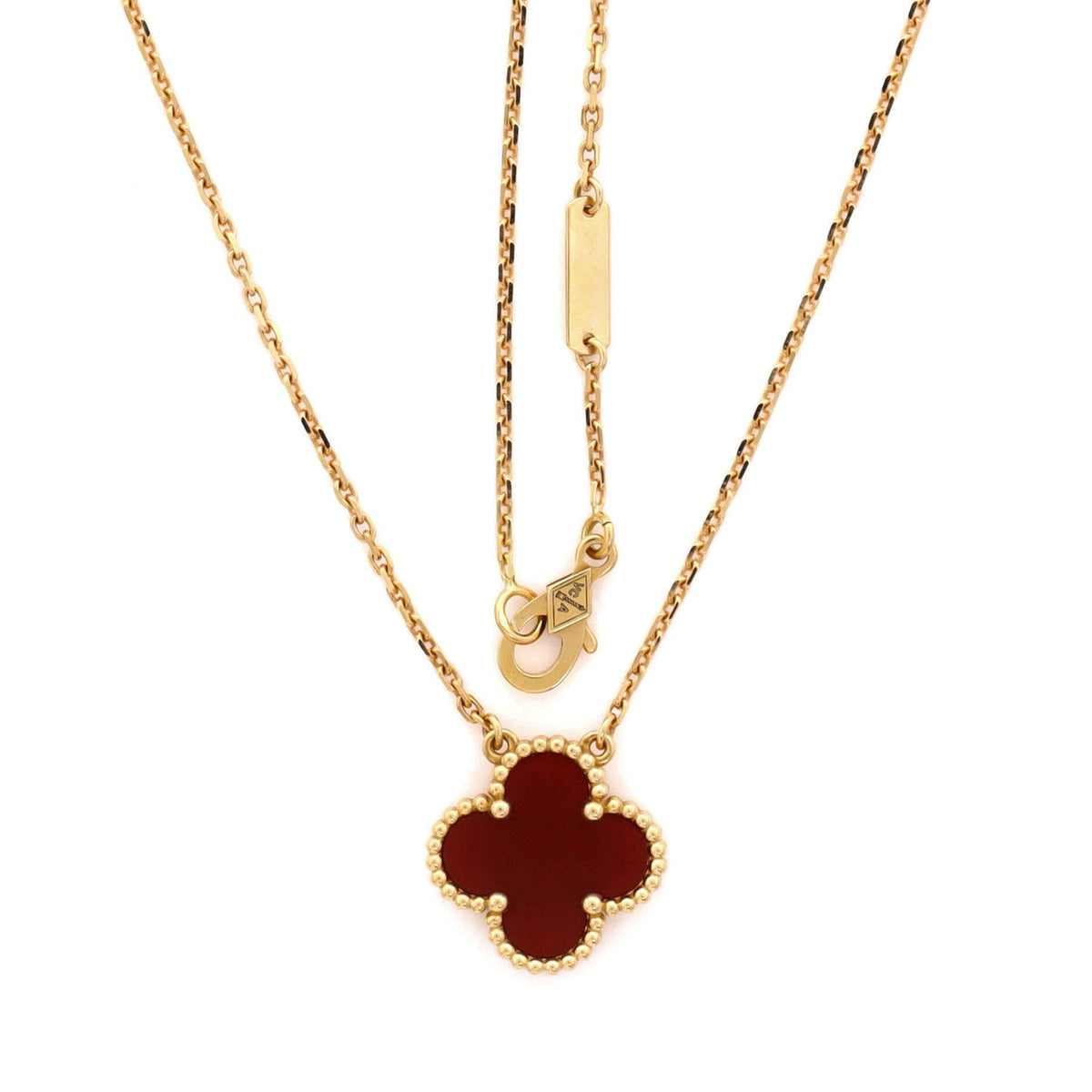Vintage Alhambra Pendant Necklace 18K Yellow Gold and Carnelian