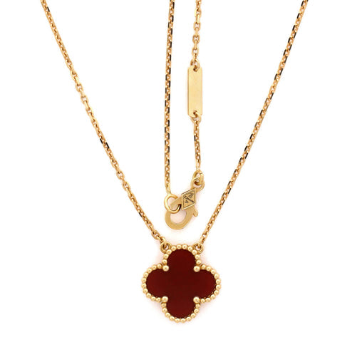 Vintage Alhambra Pendant Necklace 18K Yellow Gold and Carnelian