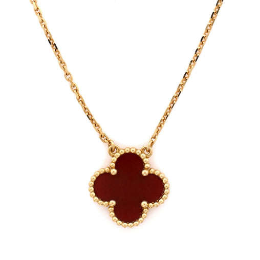 Vintage Alhambra Pendant Necklace 18K Yellow Gold and Carnelian