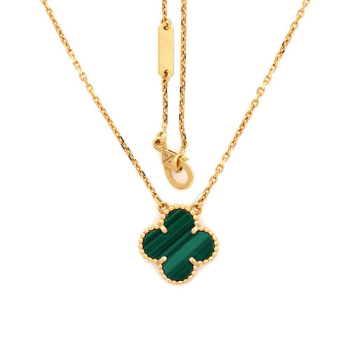 Vintage Alhambra Pendant Necklace 18K Yellow Gold and Malachite