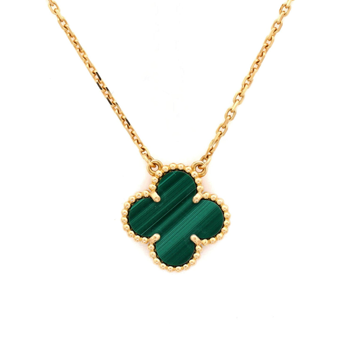 Vintage Alhambra Pendant Necklace 18K Yellow Gold and Malachite