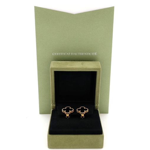 Vintage Alhambra Earrings 18K Yellow Gold and Onyx