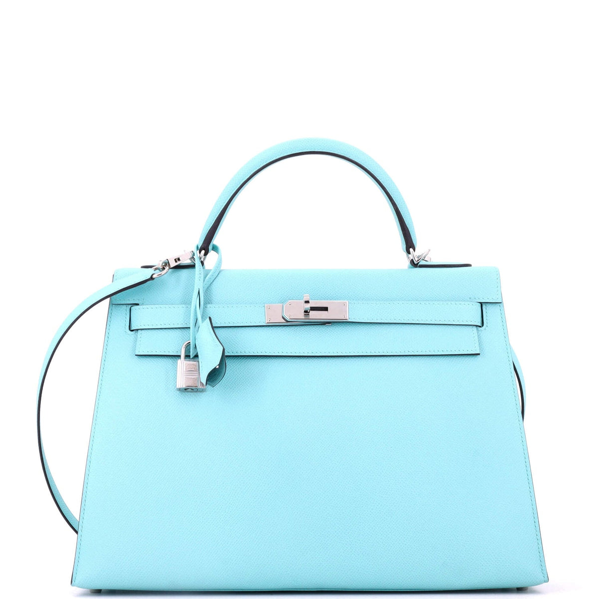 Kelly Handbag Bleu Atoll Epsom with Palladium Hardware 35