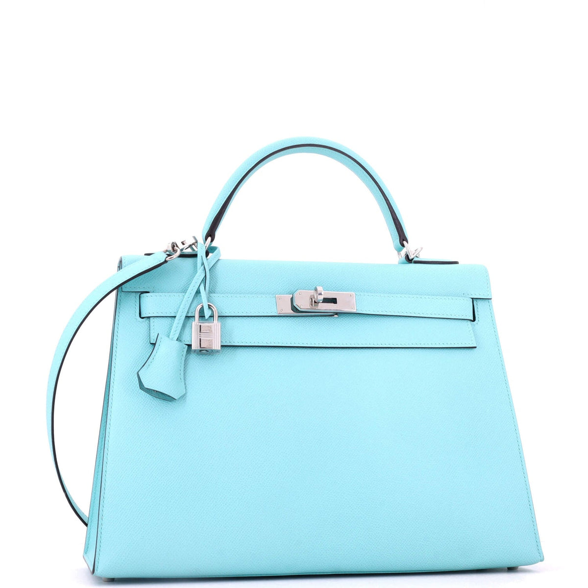 Kelly Handbag Bleu Atoll Epsom with Palladium Hardware 35