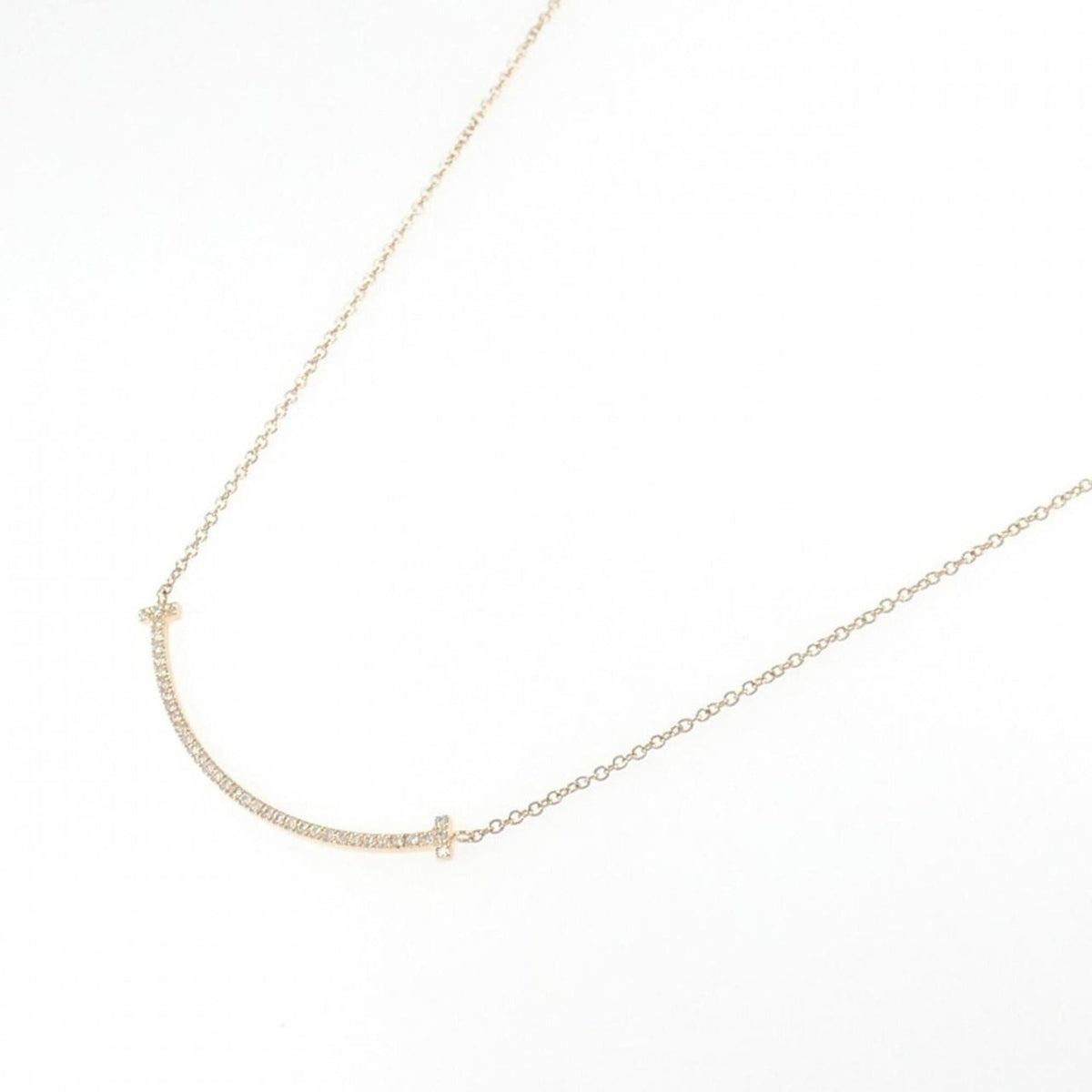 T Smile Pendant Necklace 18K Rose Gold with Diamonds