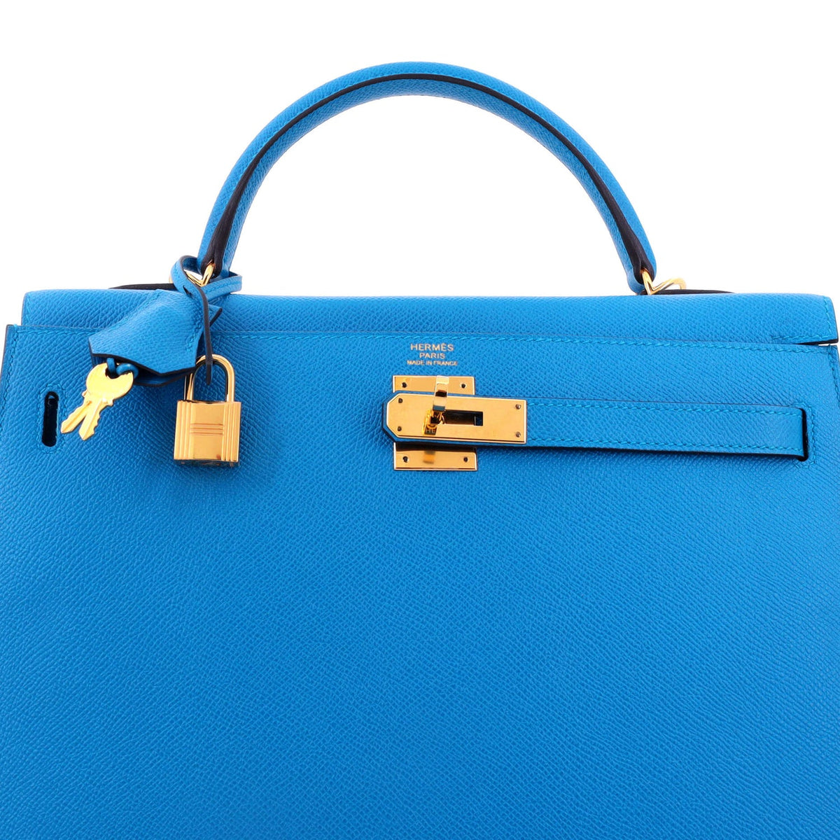 Kelly Handbag Bleu Zellige Epsom with Gold Hardware 32