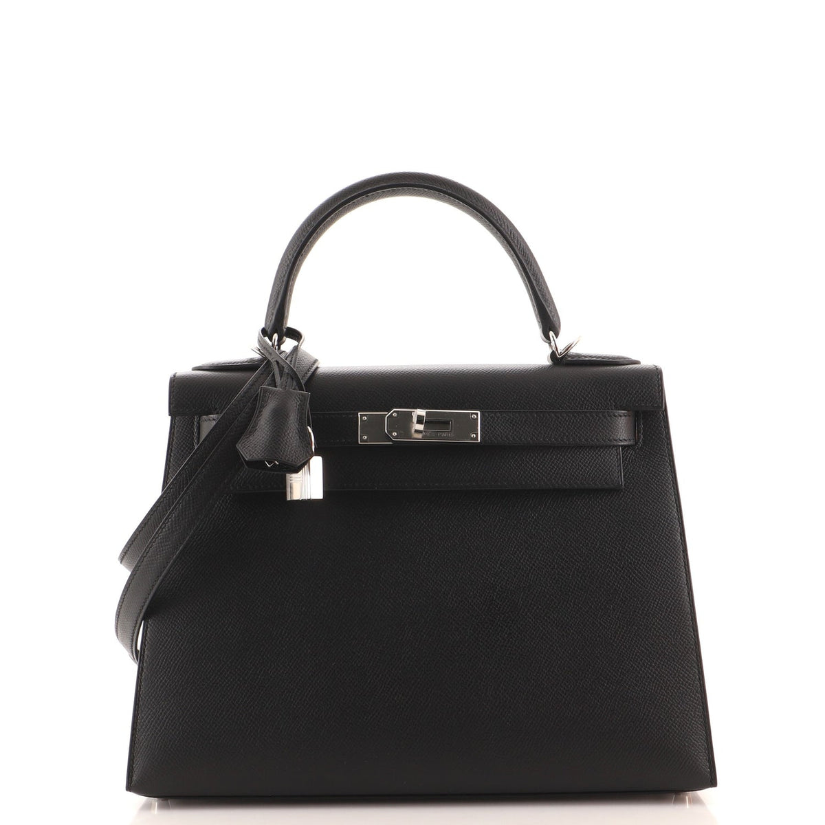 Kelly Handbag Noir Epsom with Palladium Hardware 28