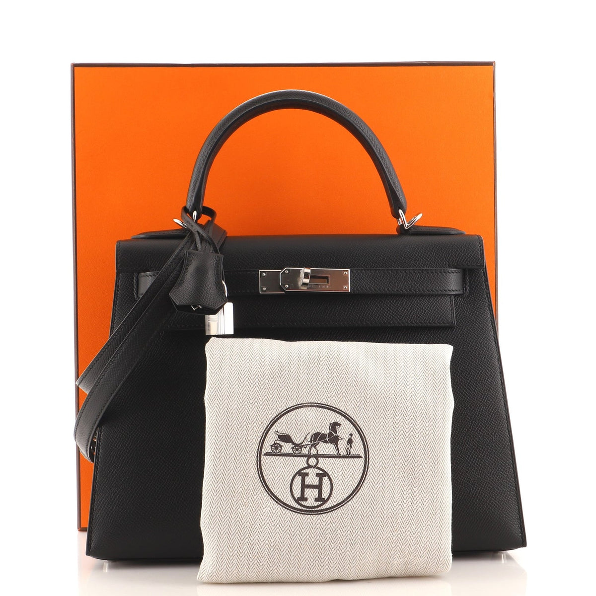 Kelly Handbag Noir Epsom with Palladium Hardware 28