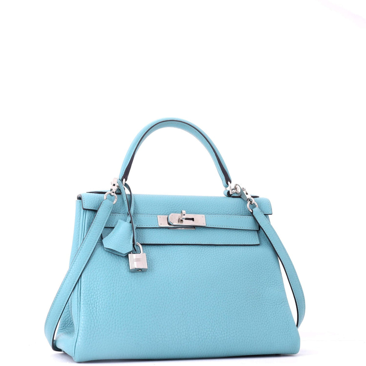 Kelly Handbag Bleu Atoll Clemence with Palladium Hardware 28