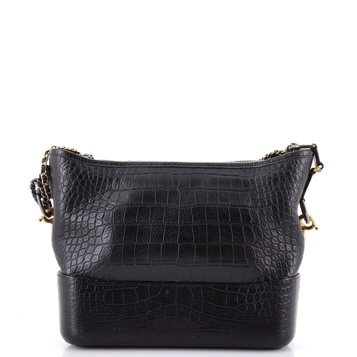 Gabrielle Hobo with Logo Handle Crocodile Embossed Calfskin Medium