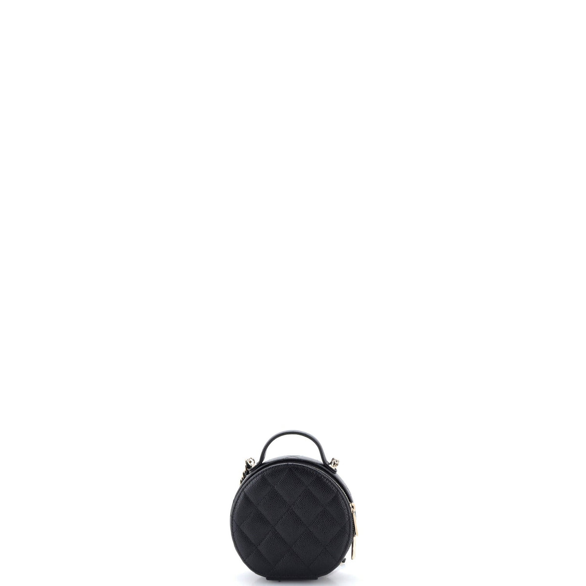 Handle with Care Round Vanity Case with Chain Quilted Caviar Small