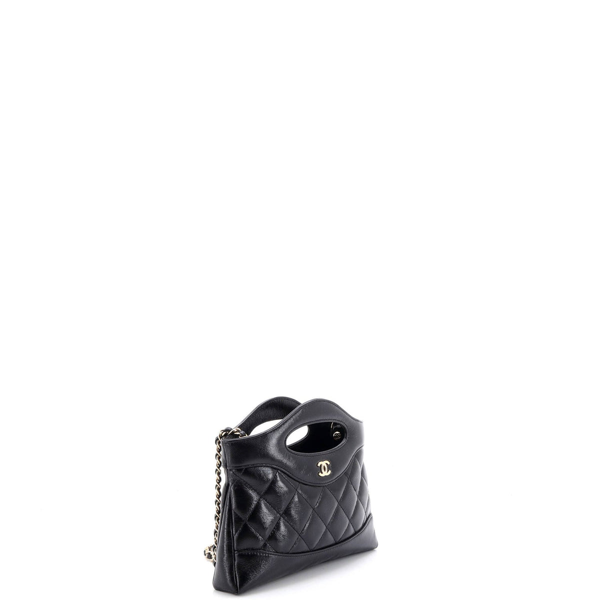 31 Shopping Bag Clutch with Chain Quilted Shiny Crumpled Calfskin Nano