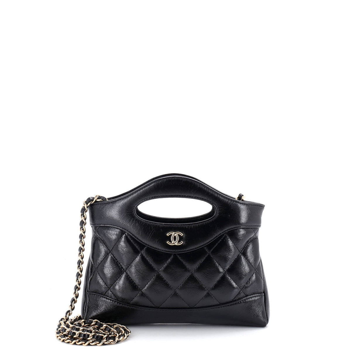 31 Shopping Bag Clutch with Chain Quilted Shiny Crumpled Calfskin Nano