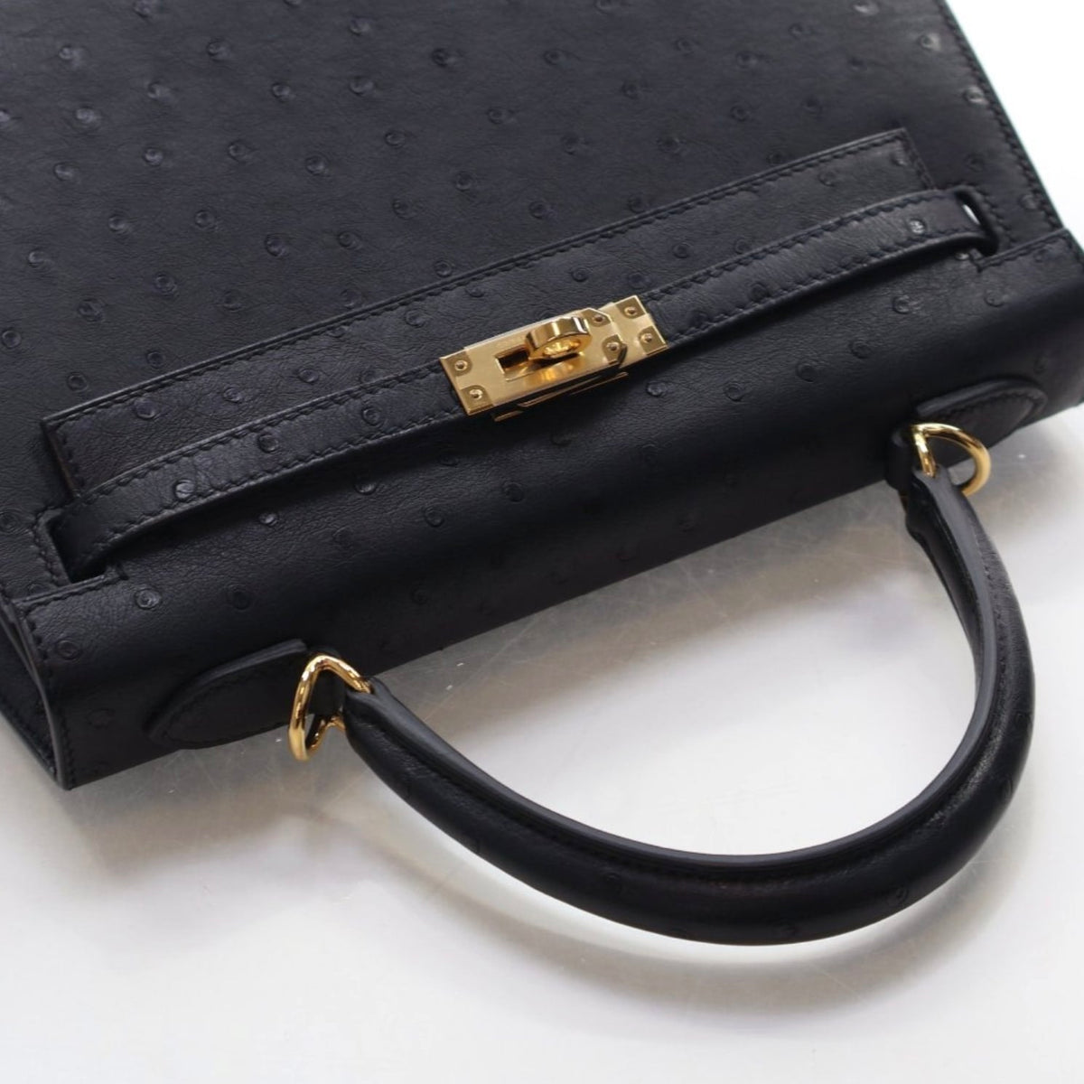 Hermes Noir Ostrich Sellier Kelly 25