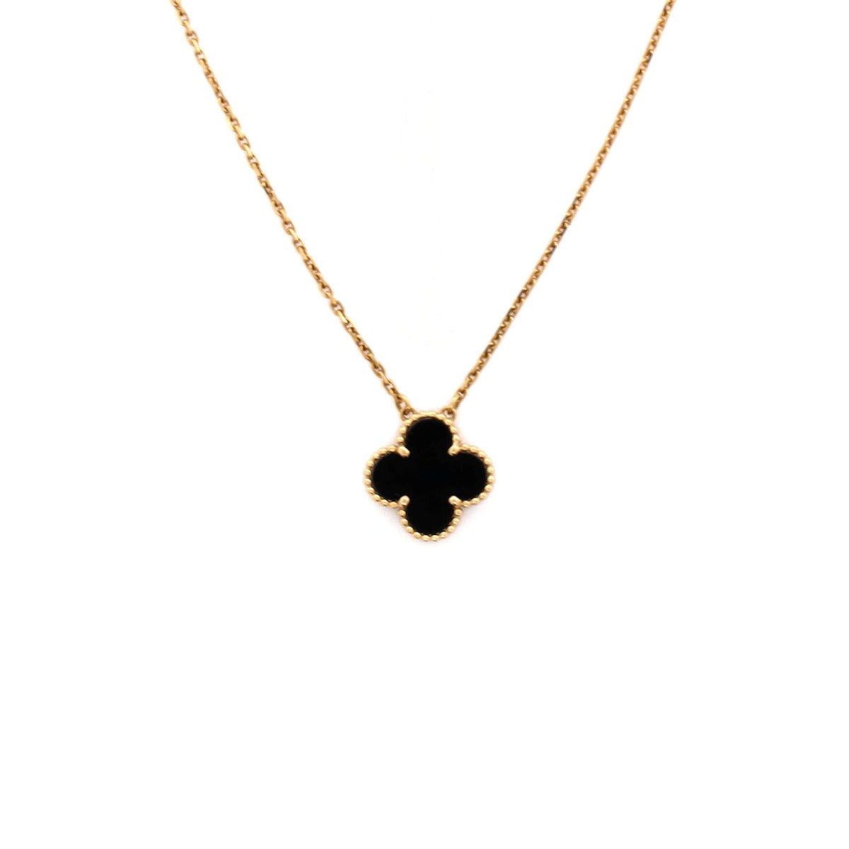 Vintage Alhambra Pendant Necklace 18K Yellow Gold and Onyx