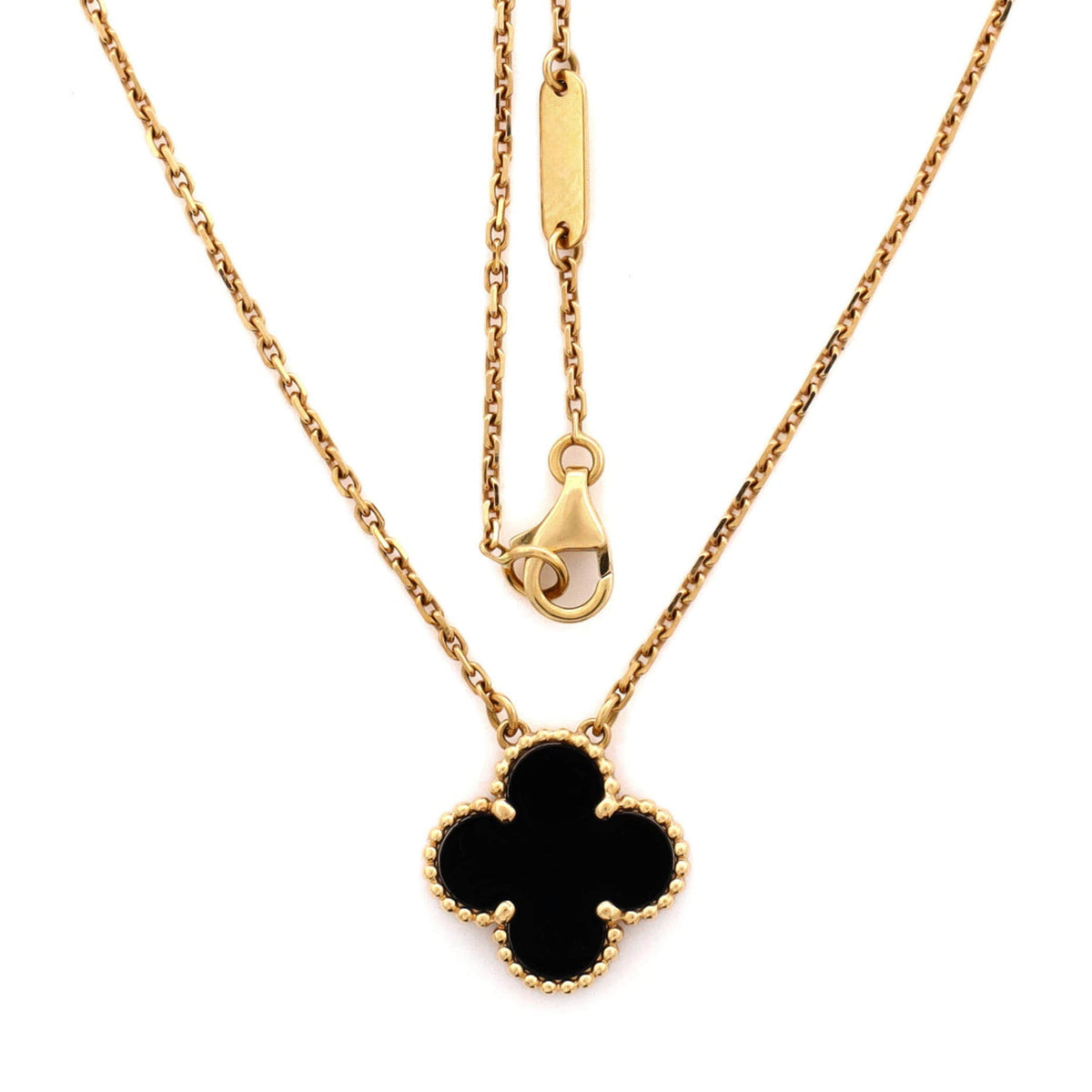 Vintage Alhambra Pendant Necklace 18K Yellow Gold and Onyx