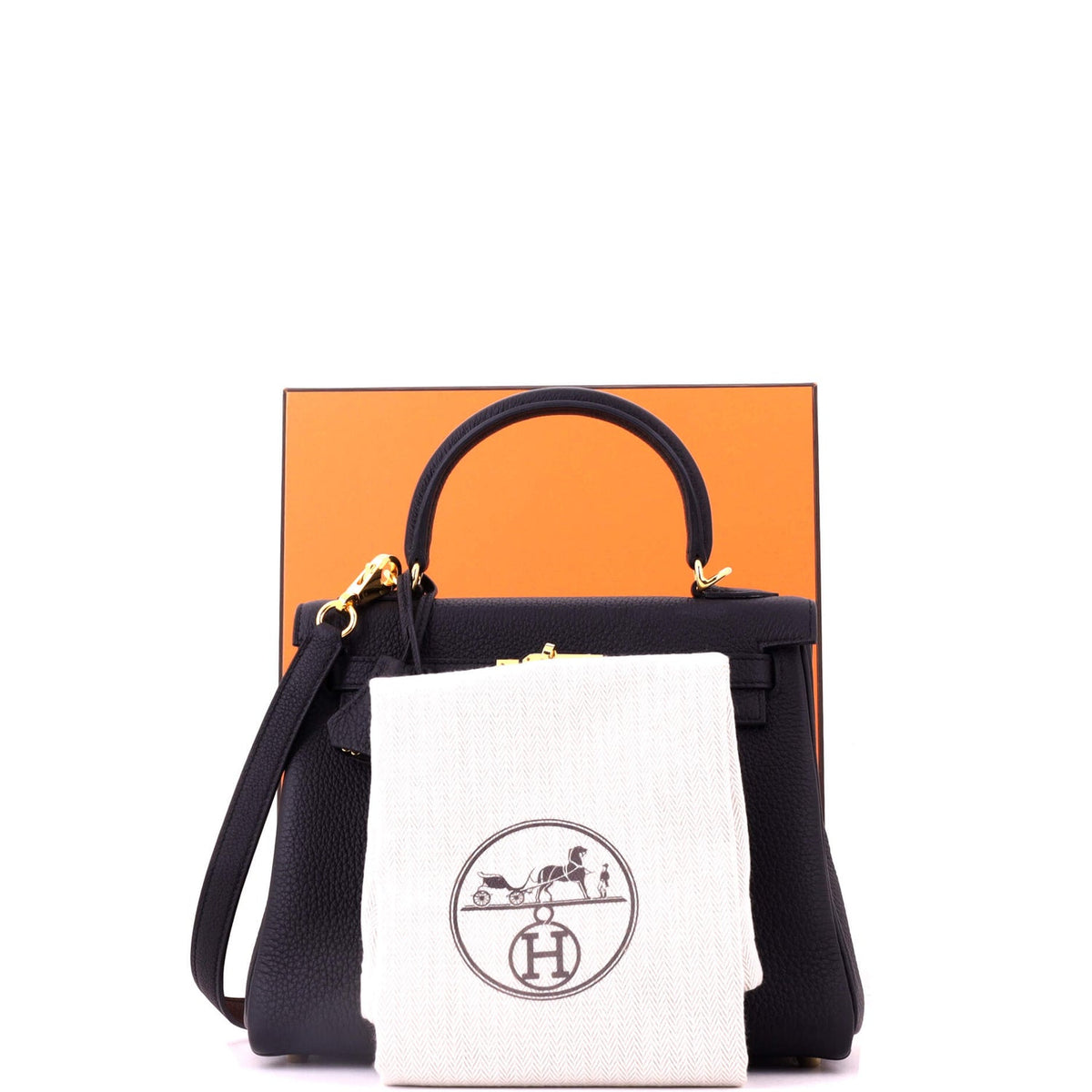 Kelly Handbag Noir Togo with Gold Hardware 25