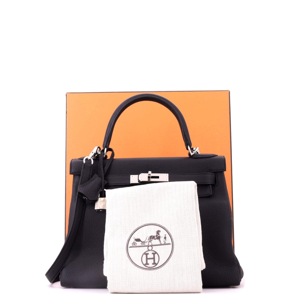 Kelly Handbag Noir Togo with Palladium Hardware 28