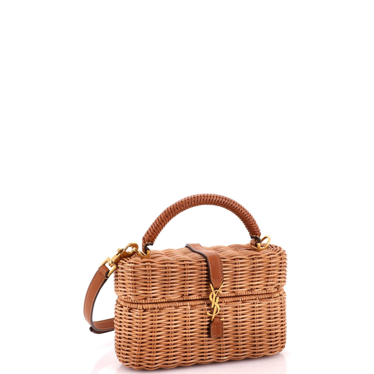 Gaby Top Handle Vanity Bag Wicker with Leather
