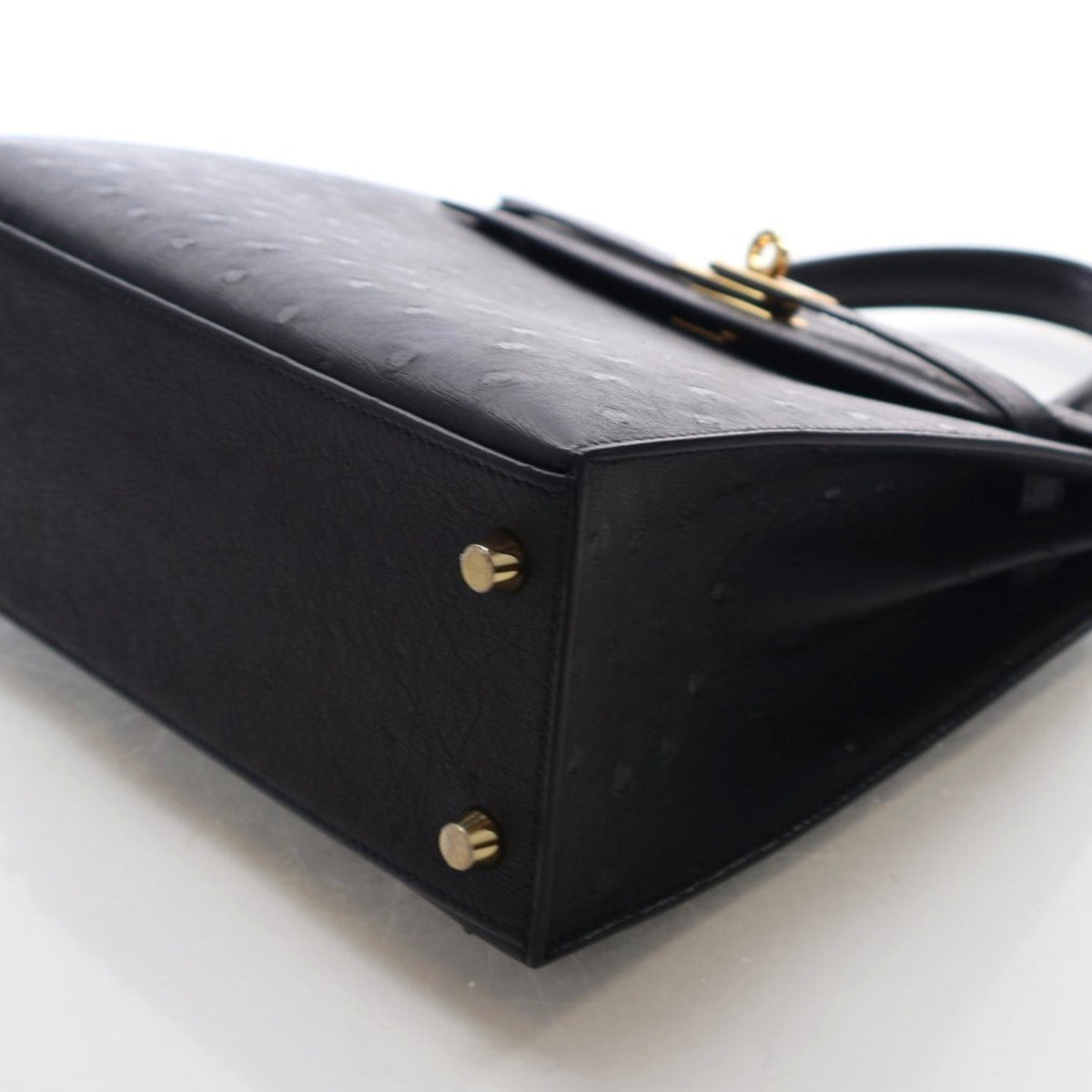 Hermes Noir Ostrich Sellier Kelly 25