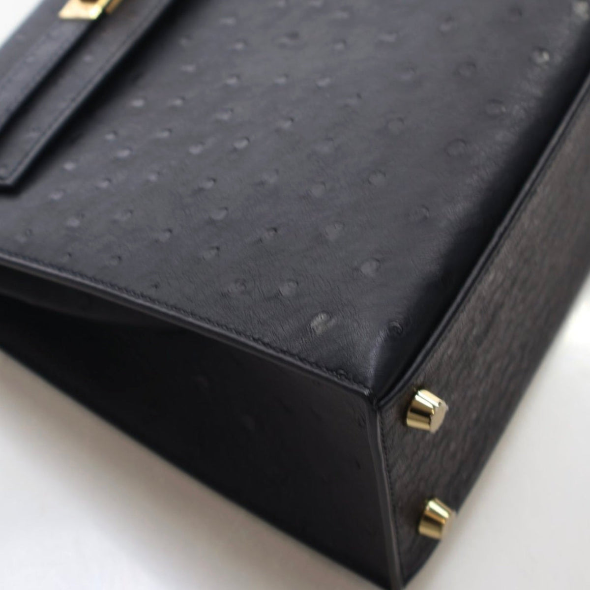 Hermes Noir Ostrich Sellier Kelly 25